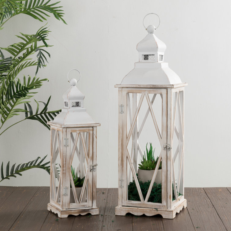 Ophelia & Co. 2 Piece Metal and Wood Lantern Set & Reviews Wayfair